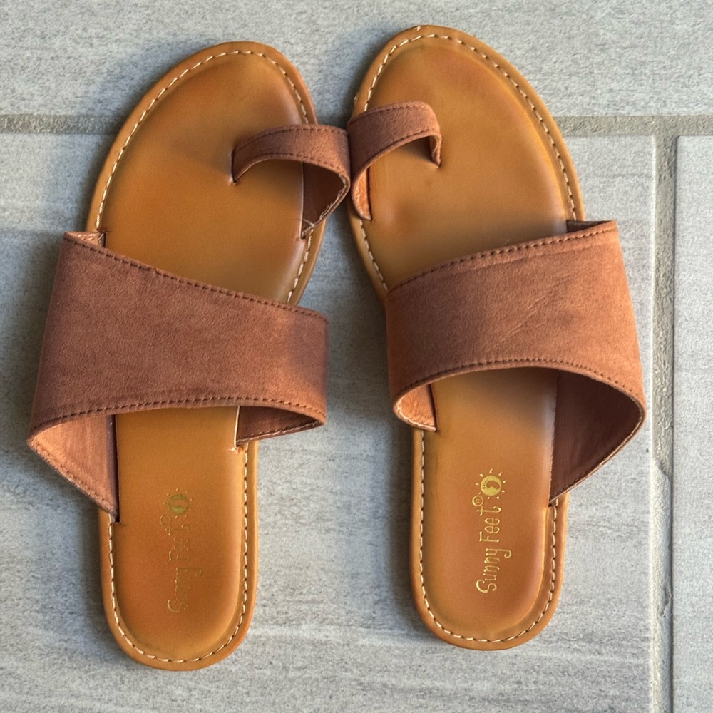 Brown Suede Slide Sandals